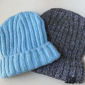 3pk knit caps blue and dark grey